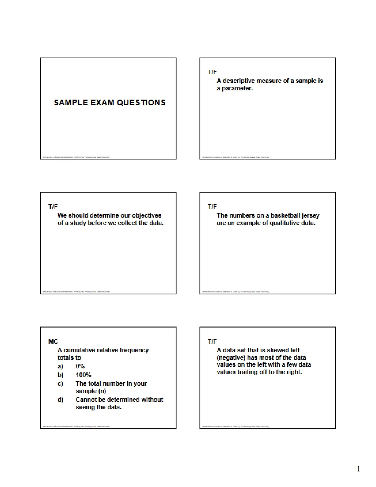 Sample Questions for First Exam