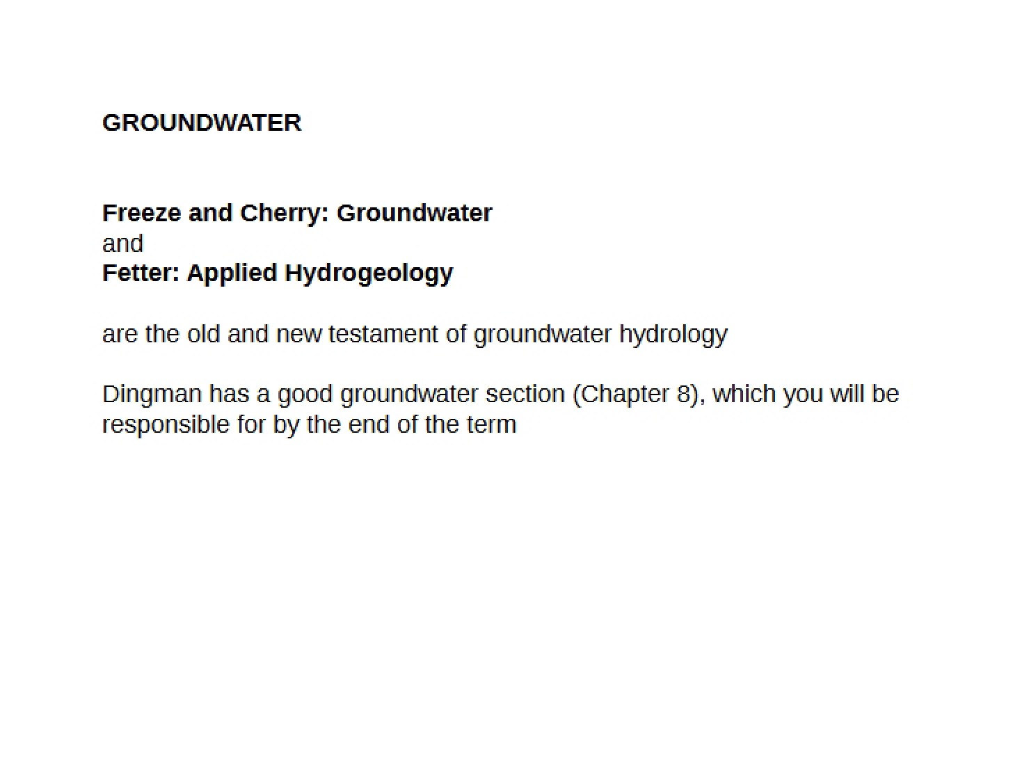 Aquifer Properties Notes for Lectures 16-18
