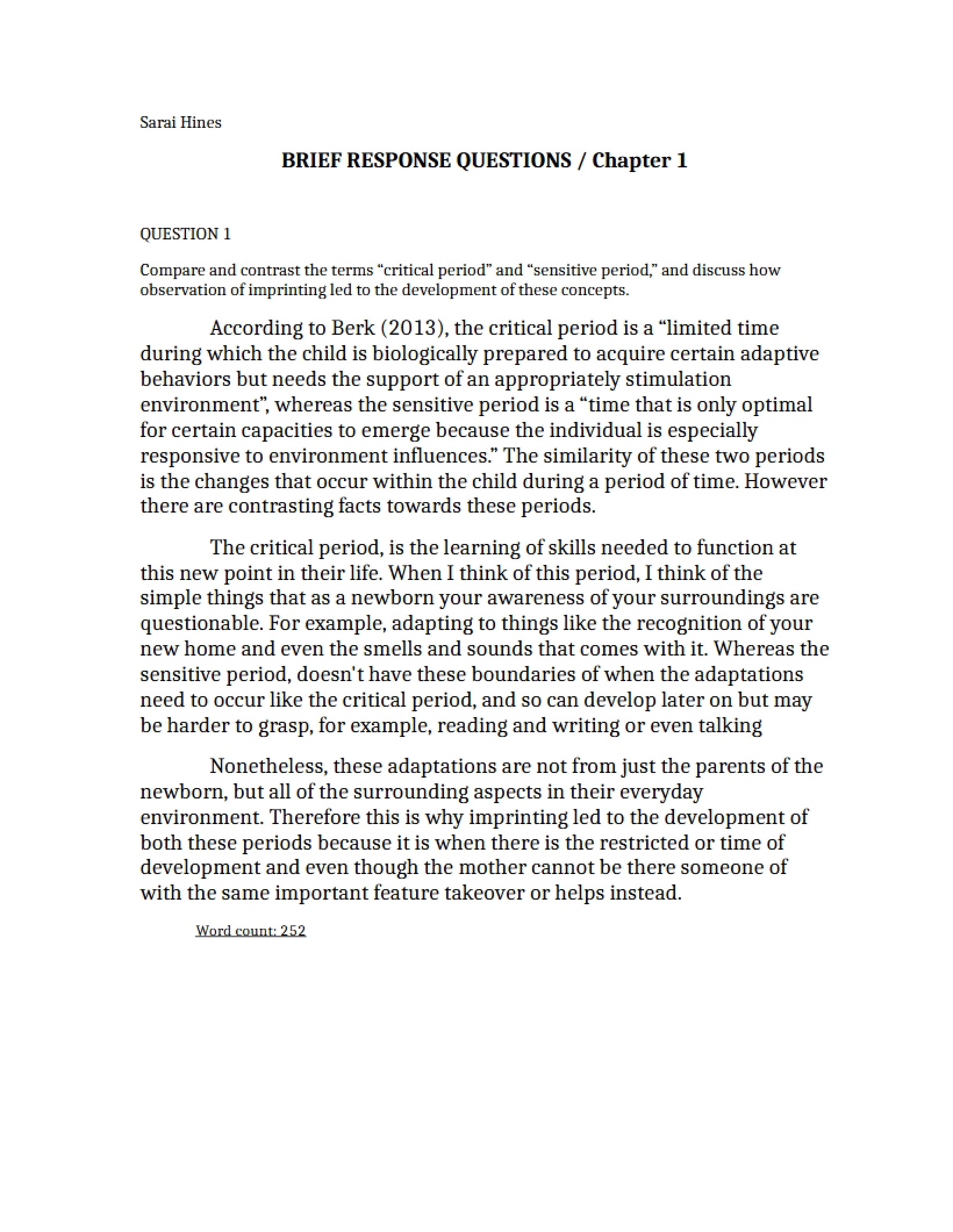 Response Questions for Chapter One