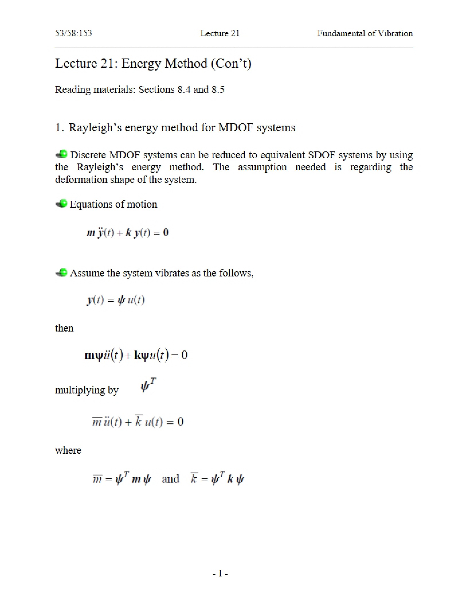 Energy Method Lecture 21