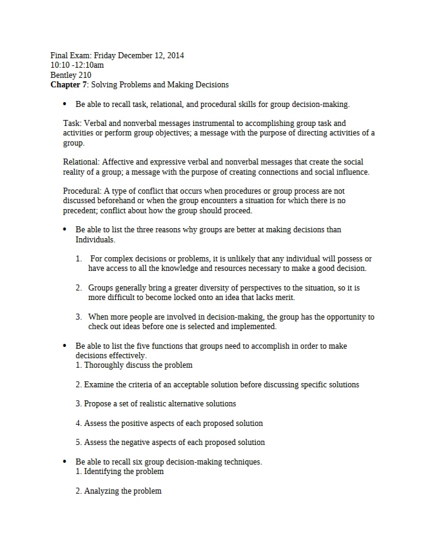 Making Decisions and Solving Problems (Chapter 7)