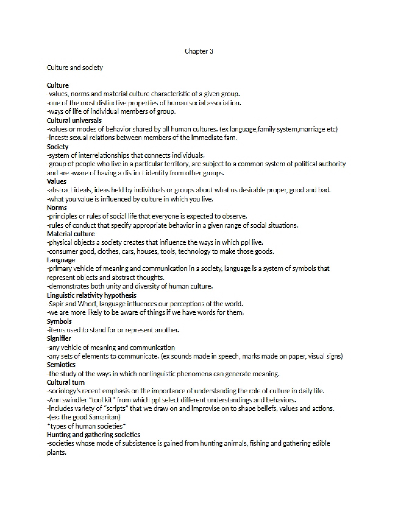 Introduction to Sociology Chapter 3