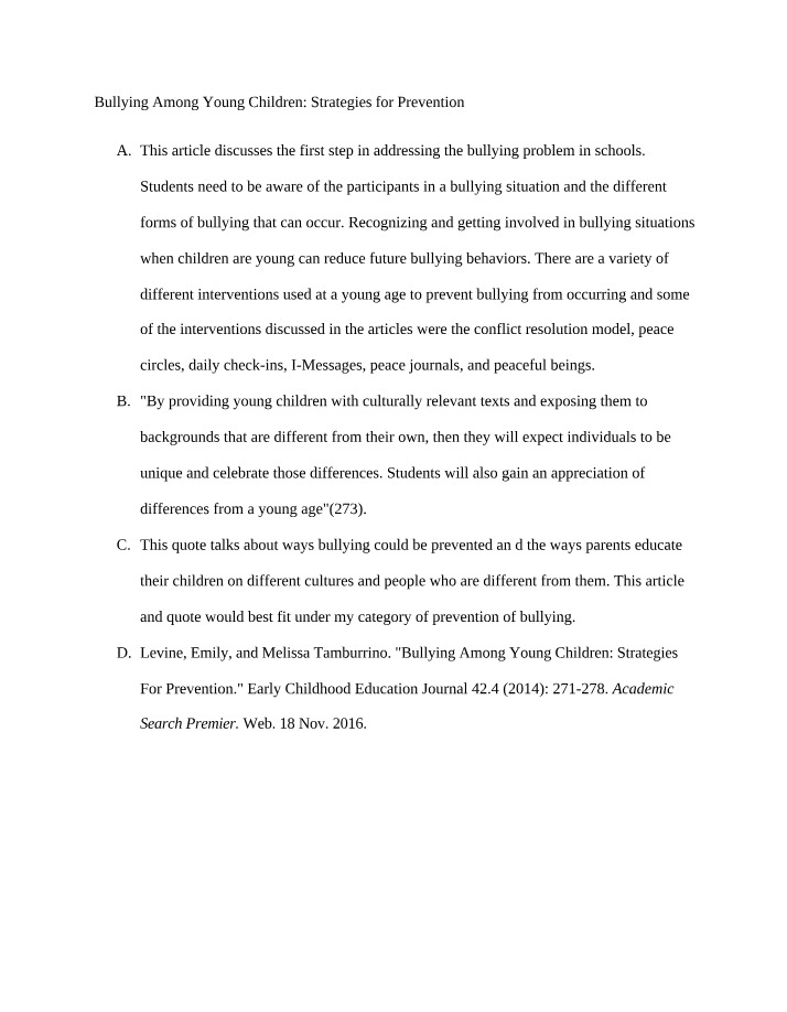 Bullying Among Young Children - Prevention Strategies