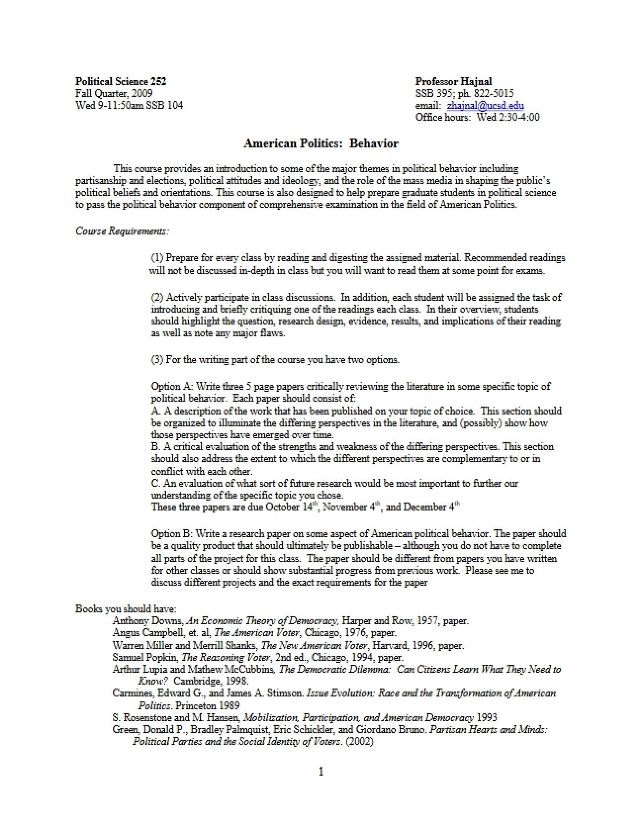 Behavior in American Politics Program