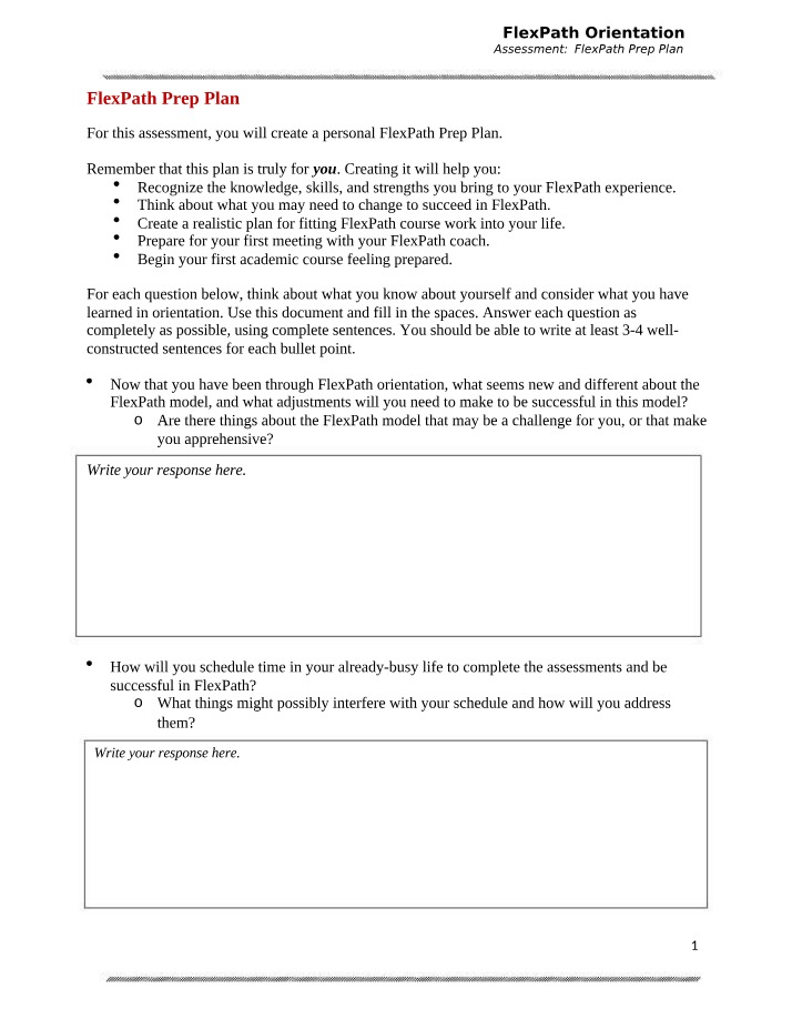 Assessment - FlexPath Prep Plan