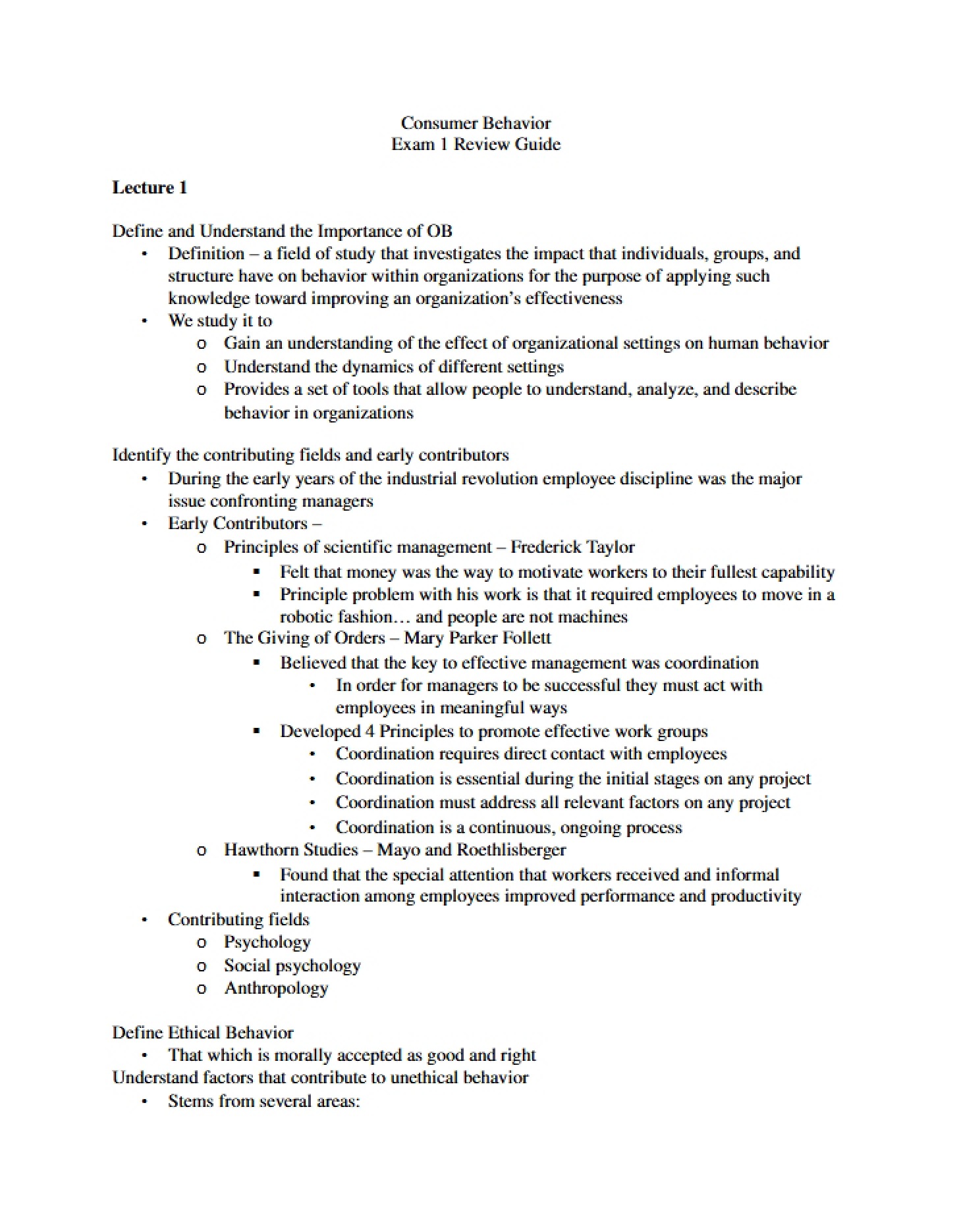 Review Guide for Exam 1