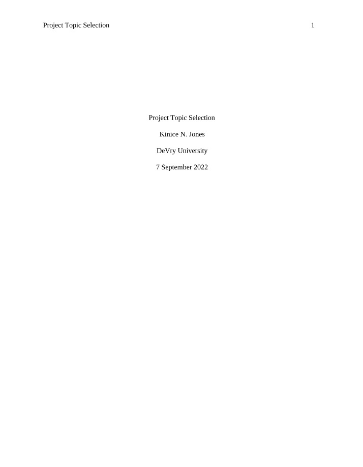 Selecting a Project Topic