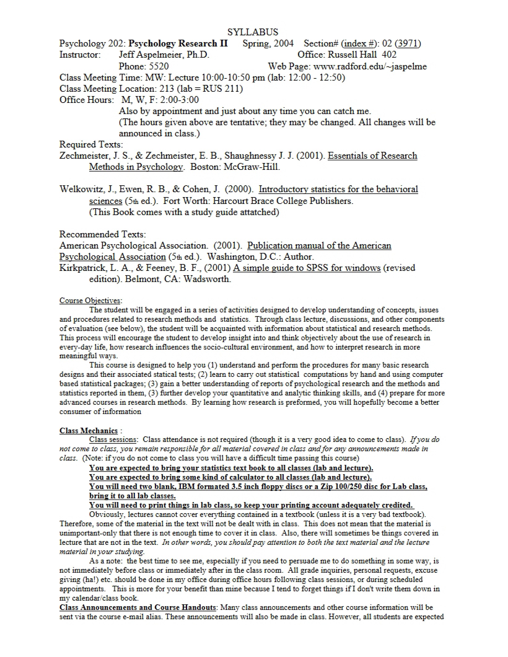 Psych Research II Syllabus