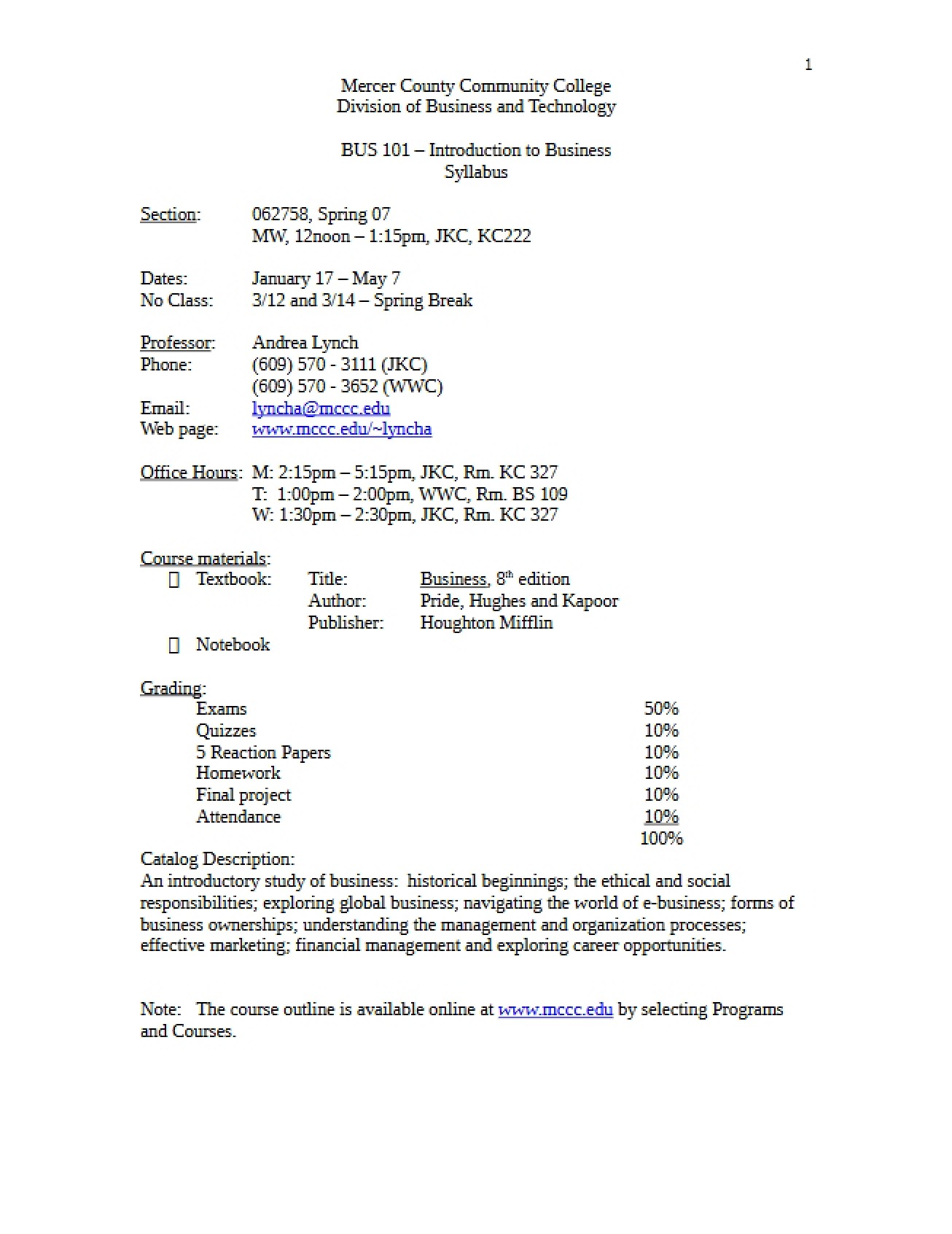 Business 101 Course Syllabus