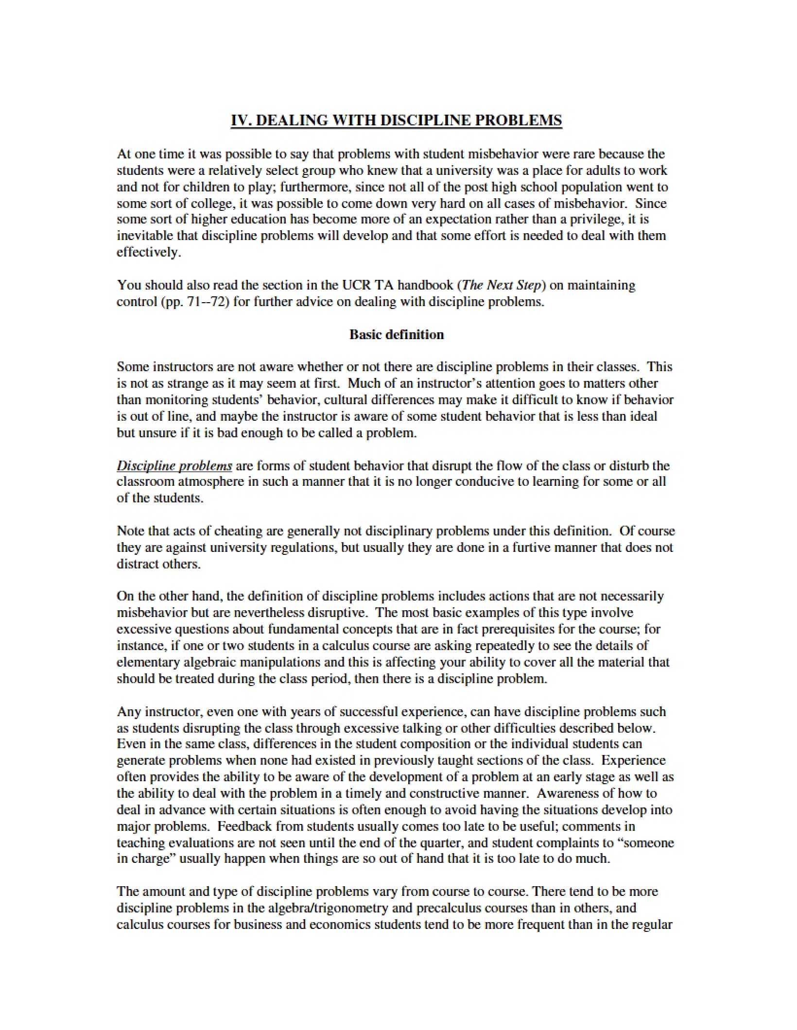 Discipline Problem Management