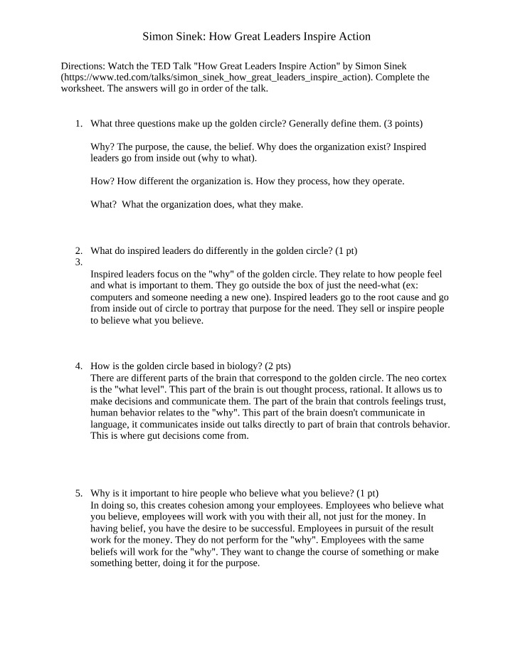 Week 4 - Simon Sinek TED Talk Worksheet