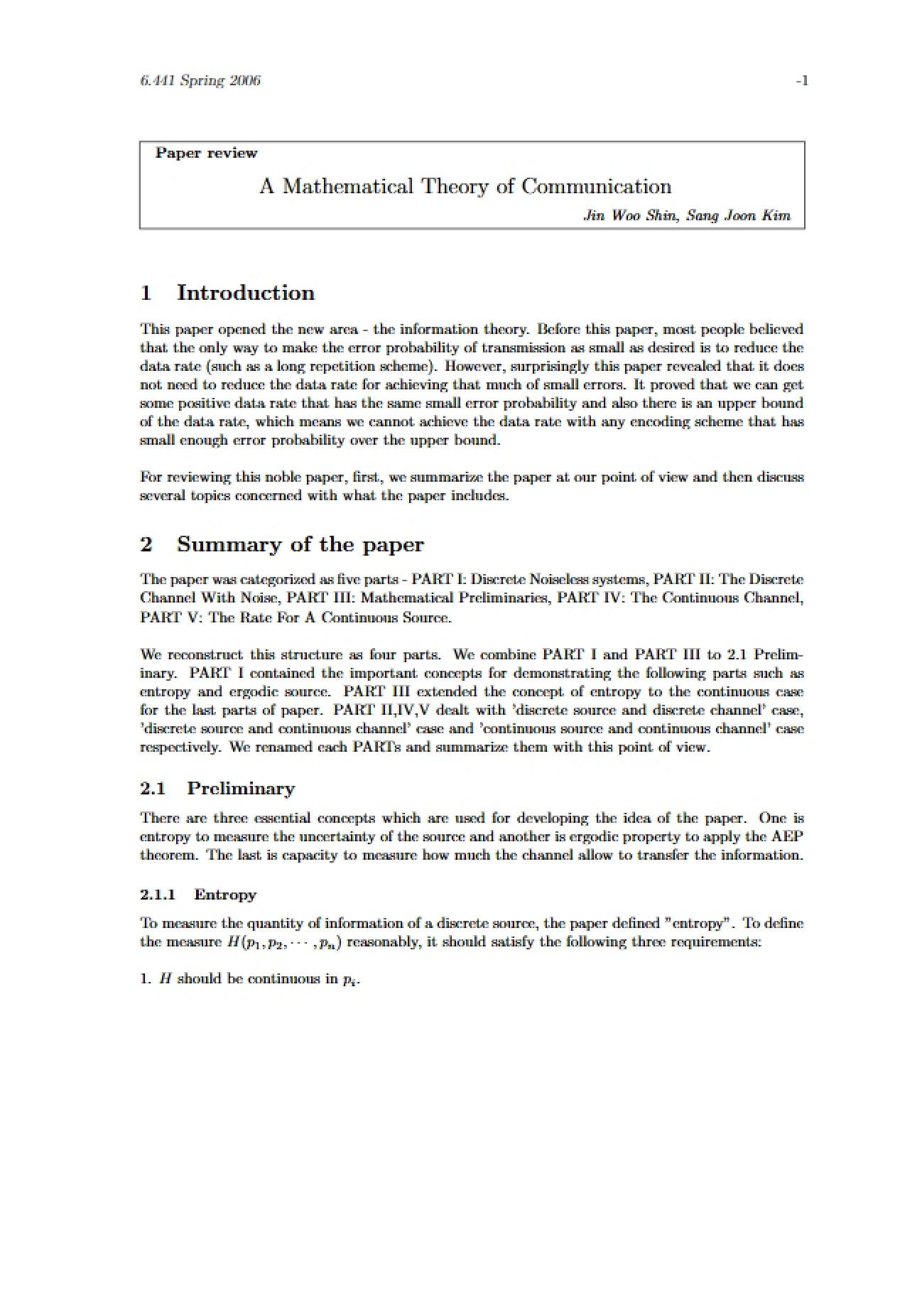 Theory of Communication (Mathematical)