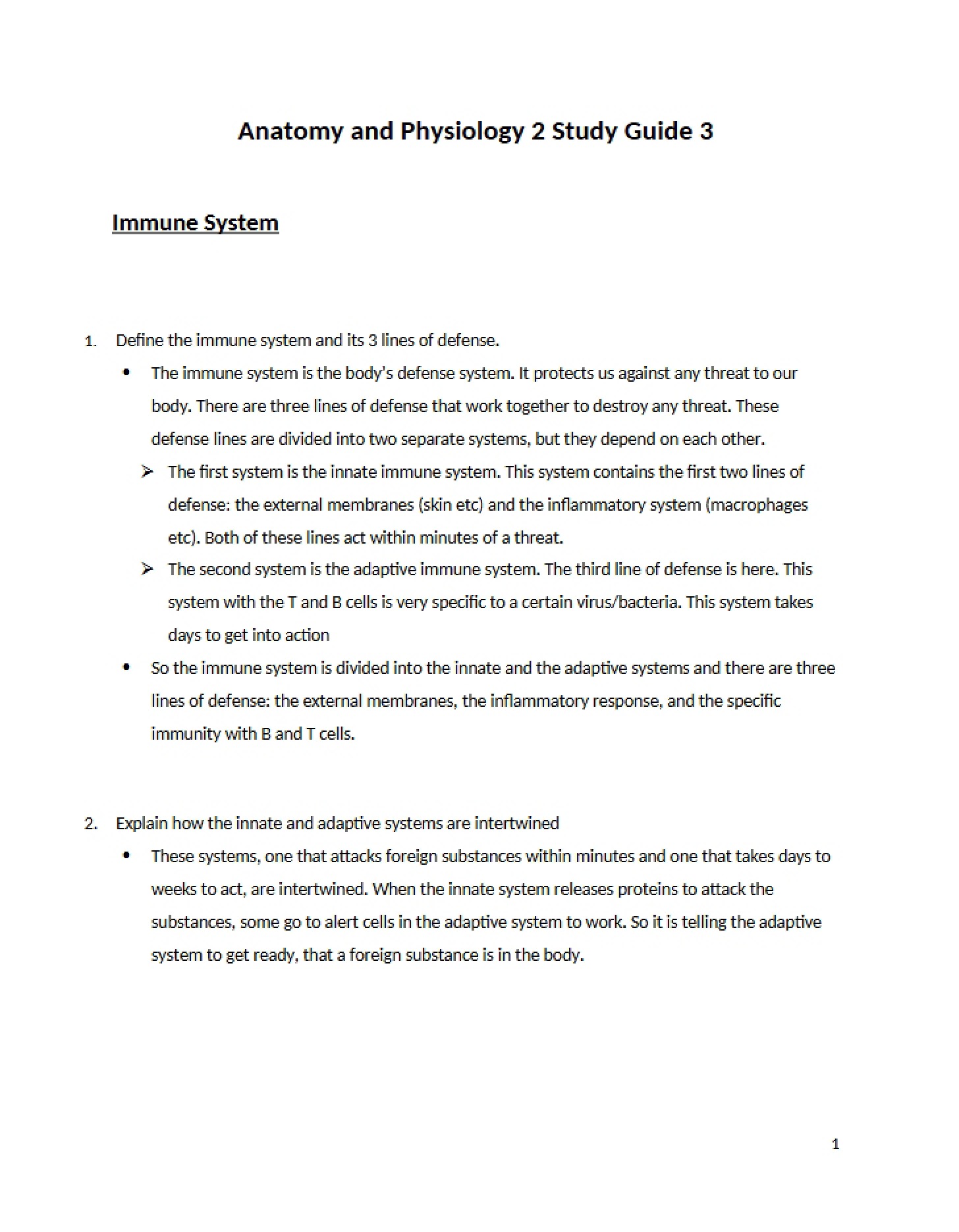 Study Guide 3 Anatomy and Physiology 2