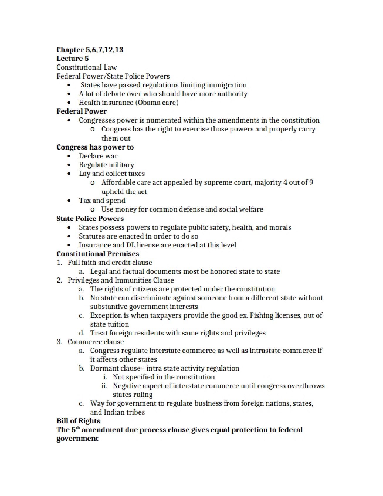 Fifth Lecture Notes