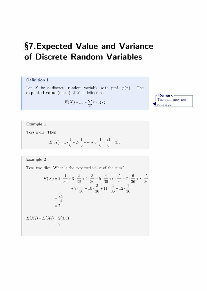 Variance and Expected Value of Discrete Random Variables