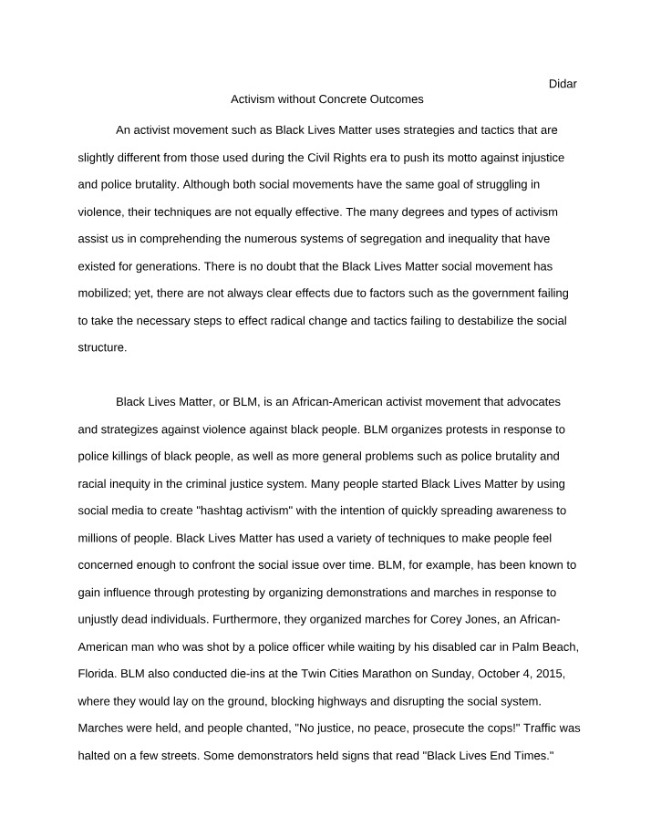 Effectiveness of Black Lives Matter Activism