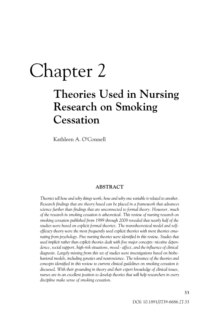 Smoking Cessation - Theories in Nursing Research
