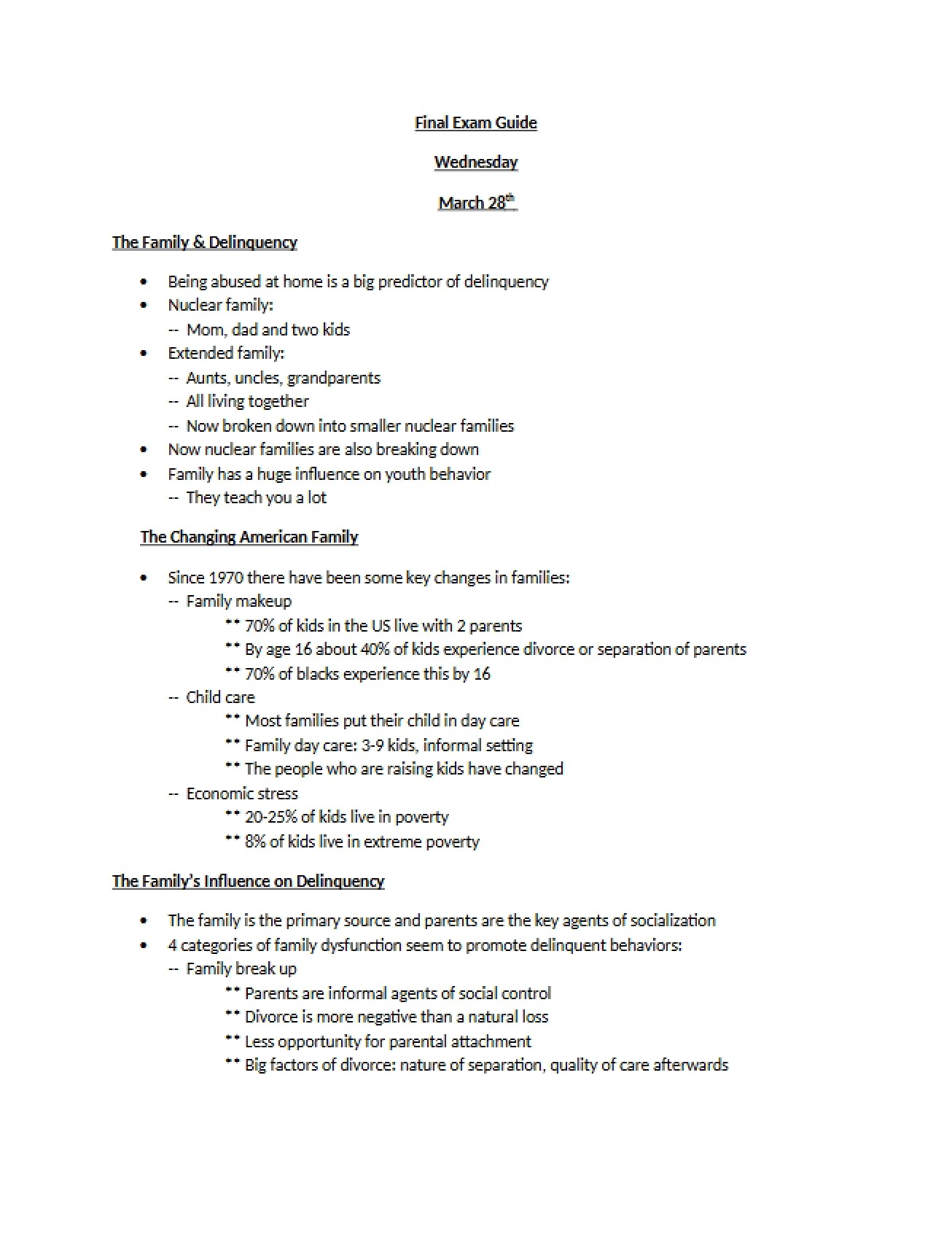 Study Guide for the Juvenile Justice Final
