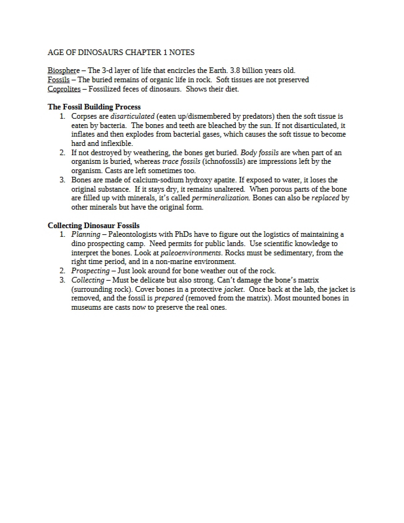 Chapter 1 Notes Age of Dinosaurs