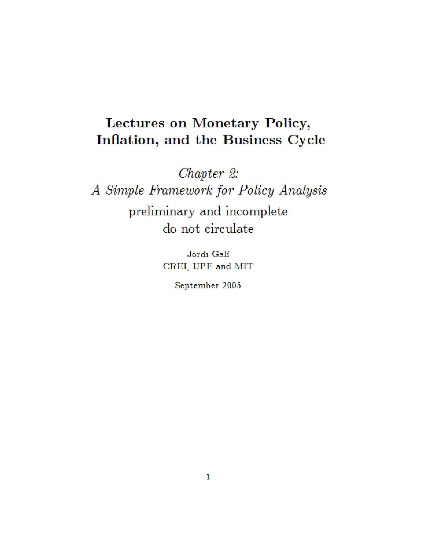 Business Cycle, Inflation, and Monetary Policy