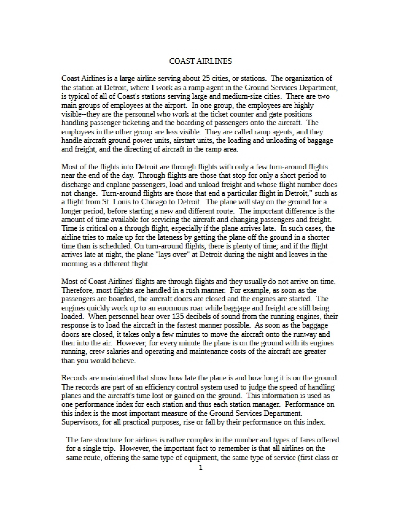 Case Study Coast Airlines