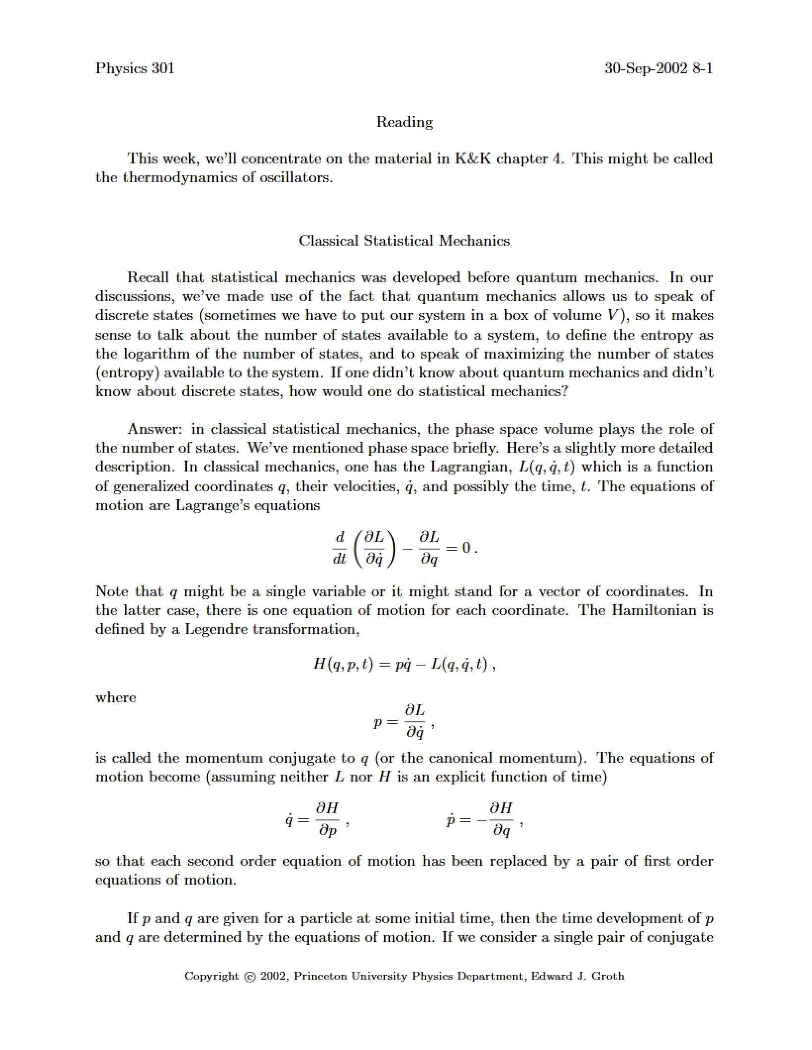 Statistical Mechanics Classical