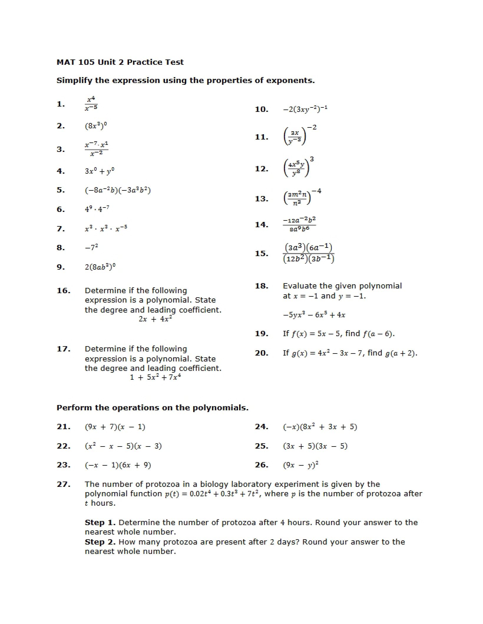 Practice Test for Unit 3