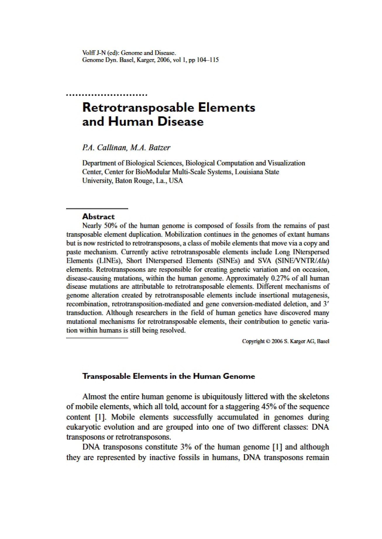 Human Disease and Retrotransposable Elements