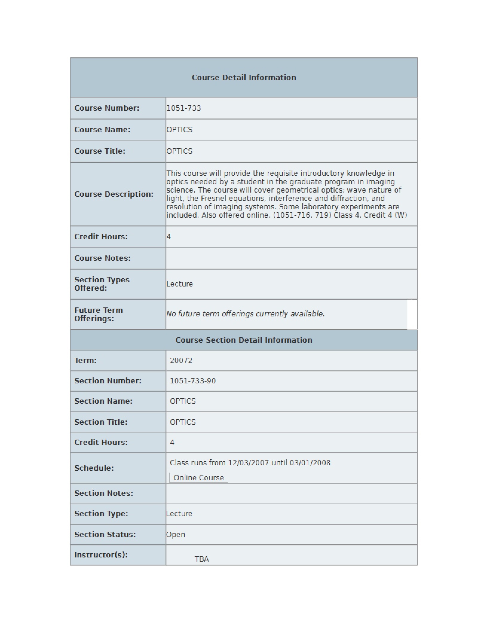 Information on Optics