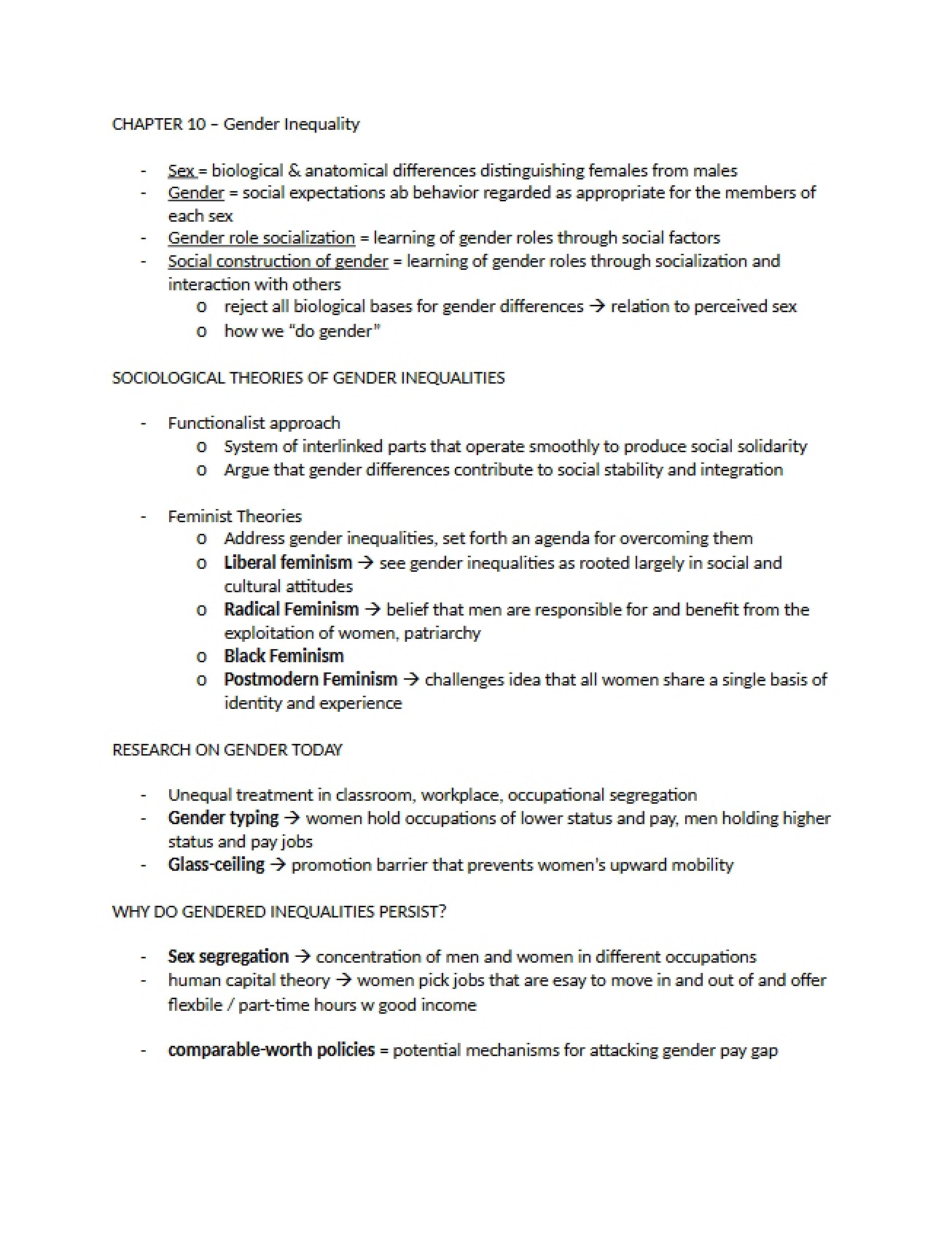Gender Inequality (Chapter Ten)