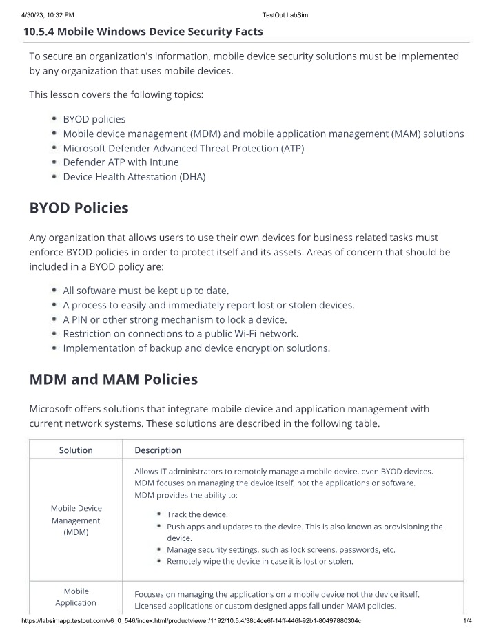 Mobile Windows Device Security - BYOD, MDM, and MAM