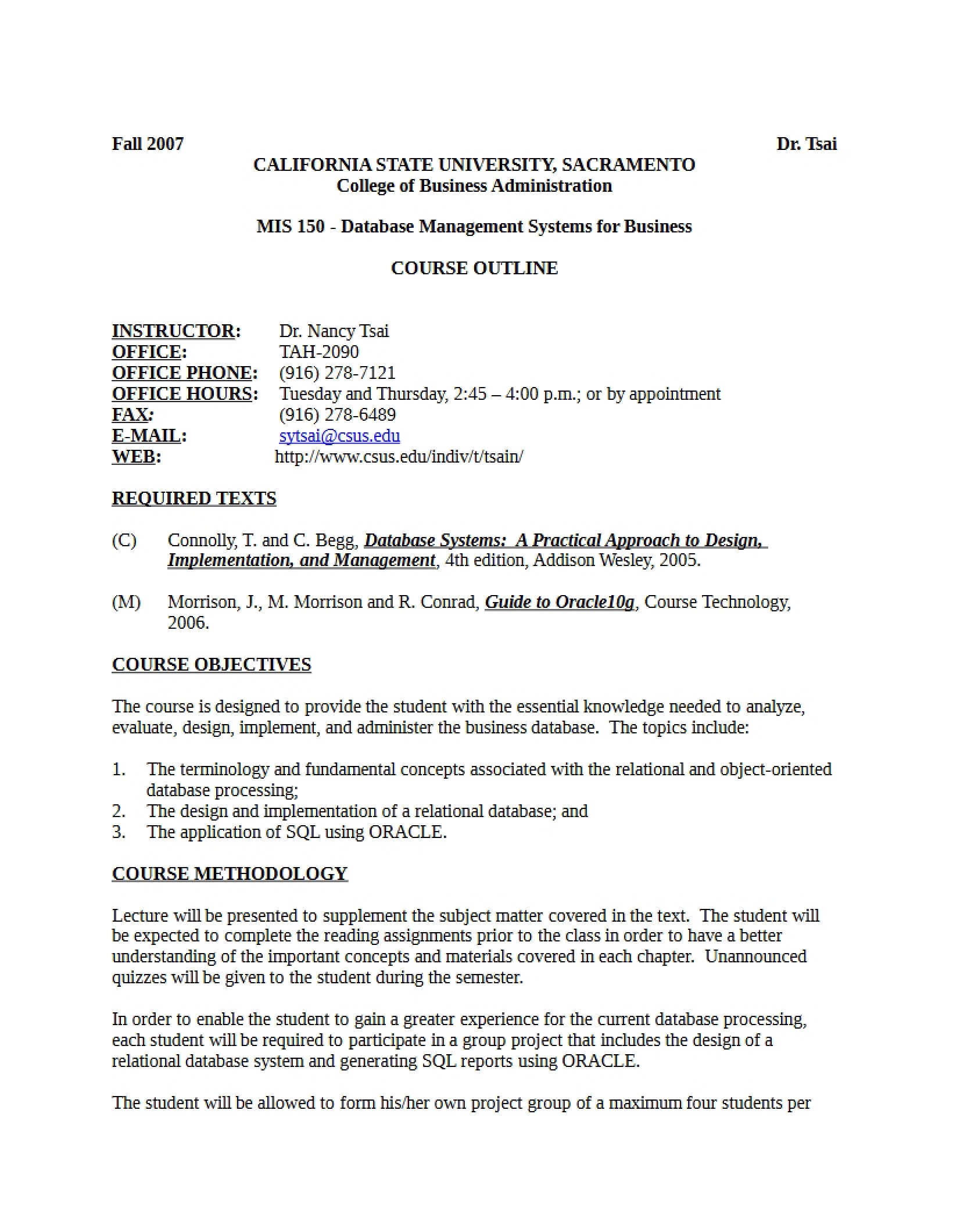 Database Systems Syllabus