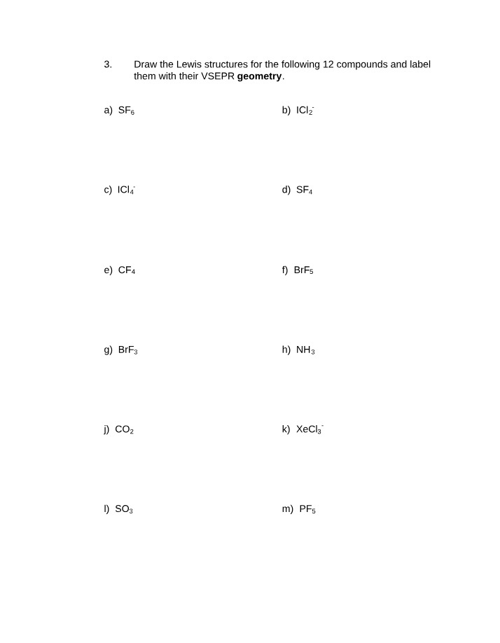 VSEPR Worksheet #2 with Solutions