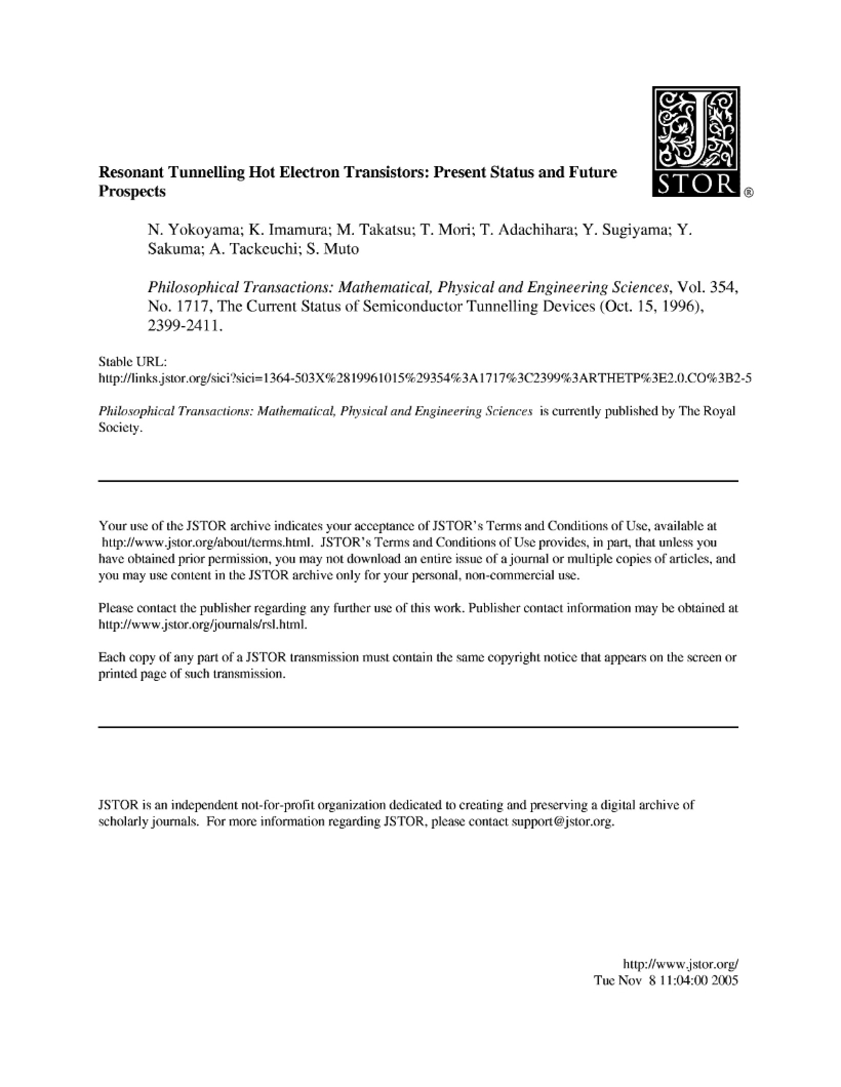 Hot Electron Transistors (Resonant Tunneling)