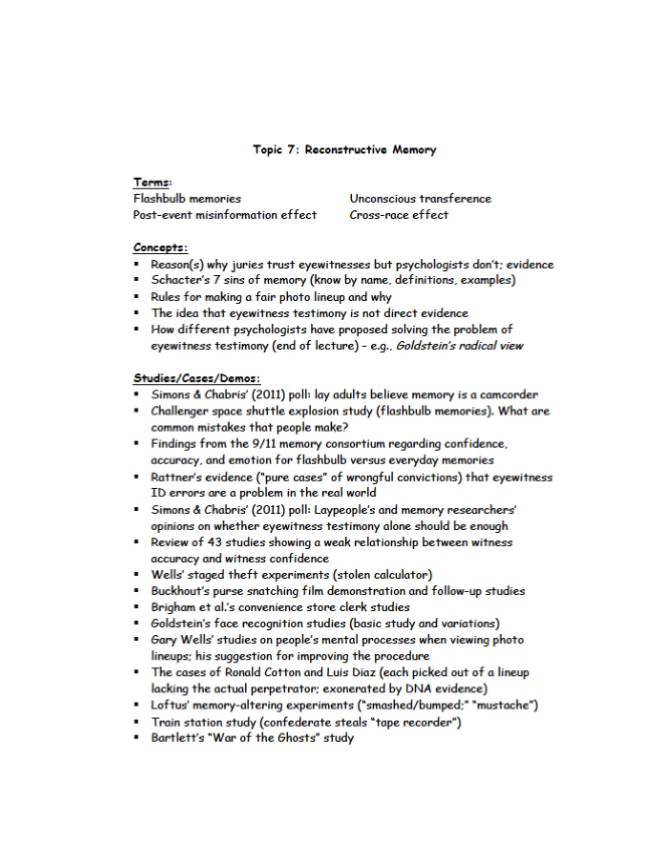 Memory Reconstruction Topic 7