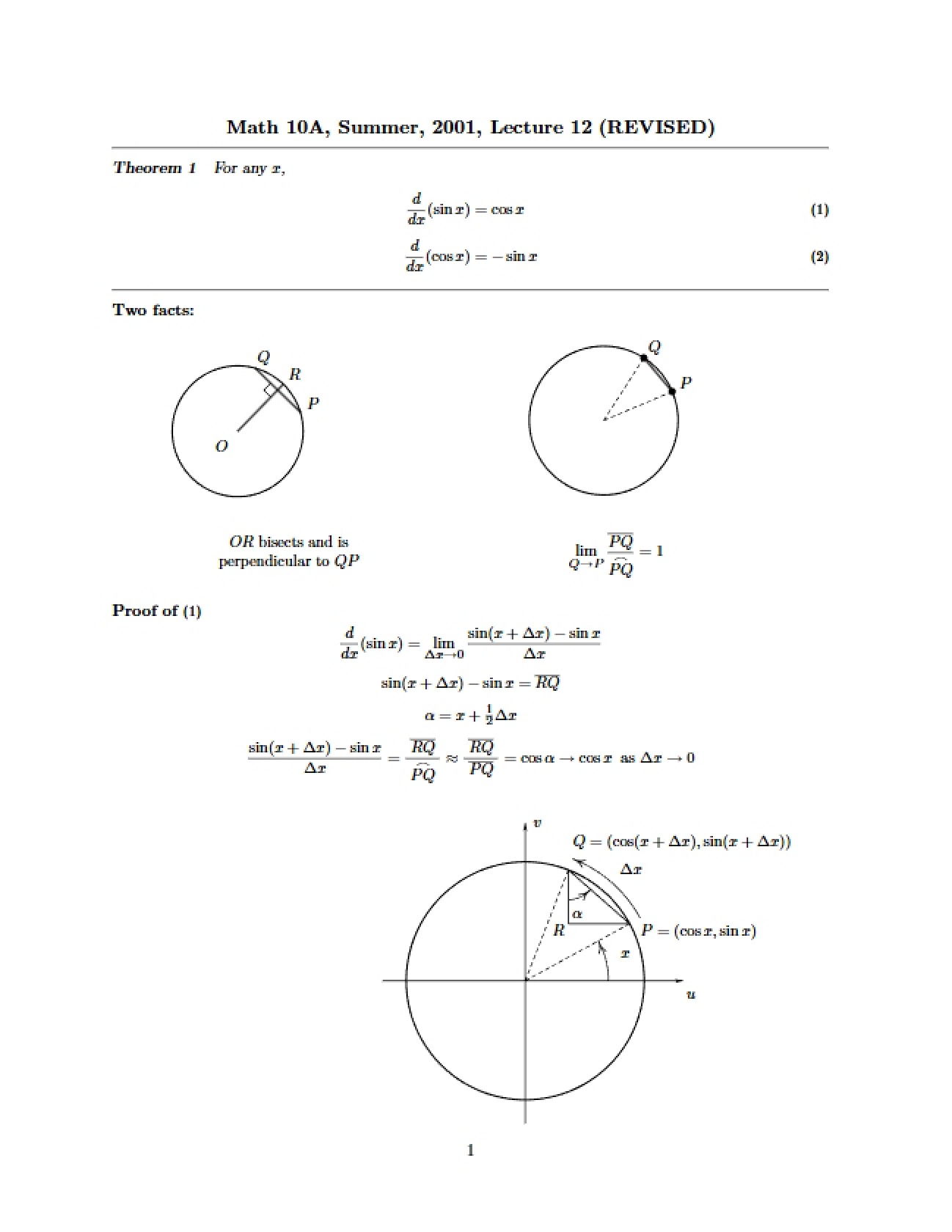 Calculus I Lecture 12 Notes