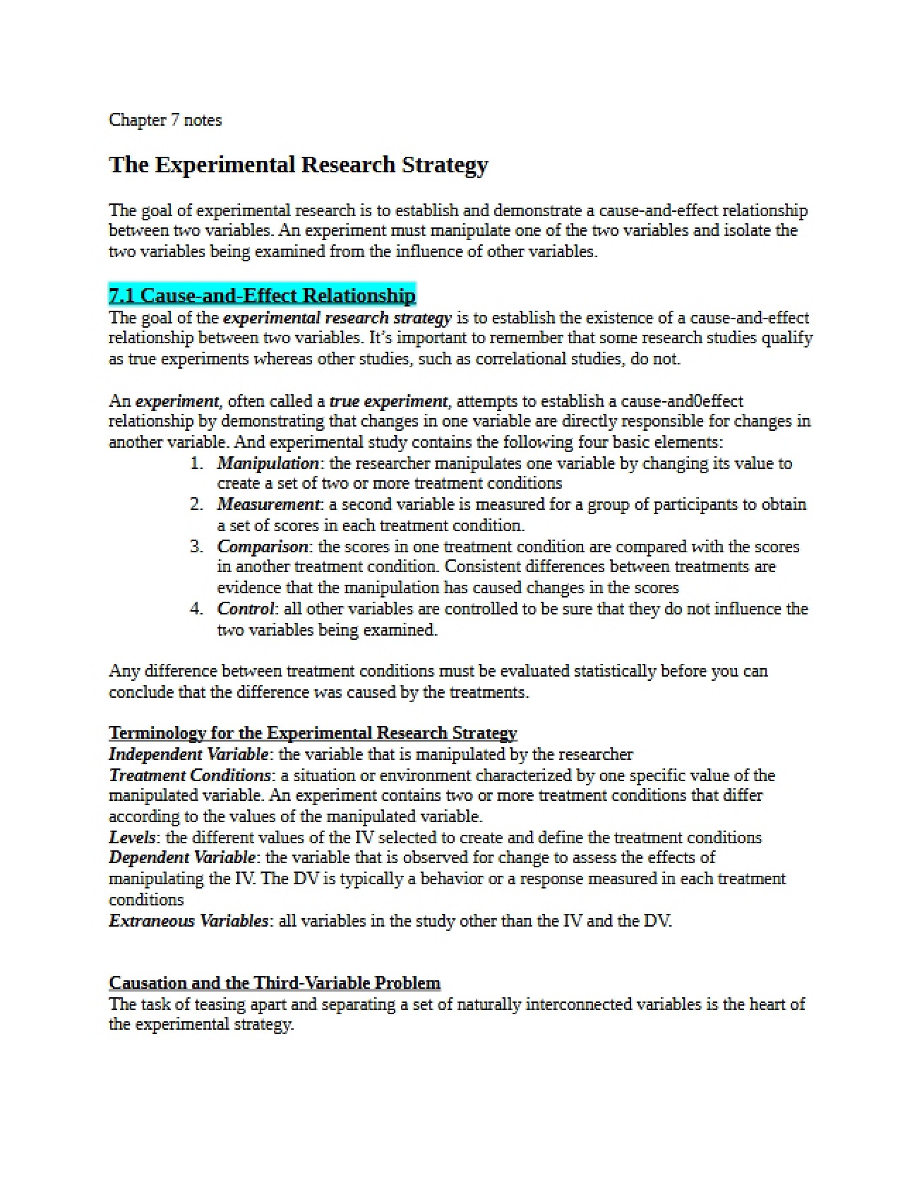 Notes for Chapter Seven Research Methods