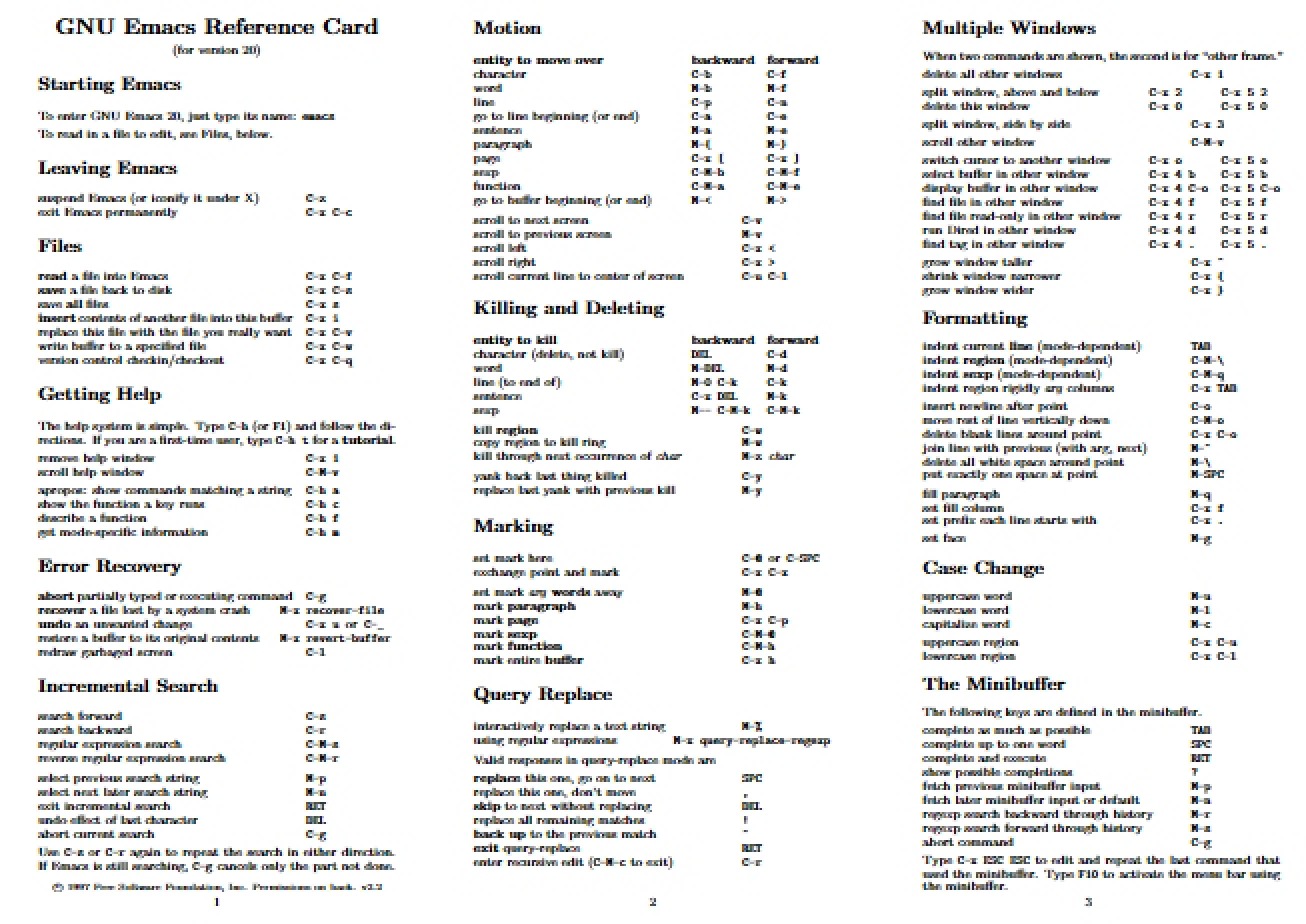 Reference Card for GNU Emacs