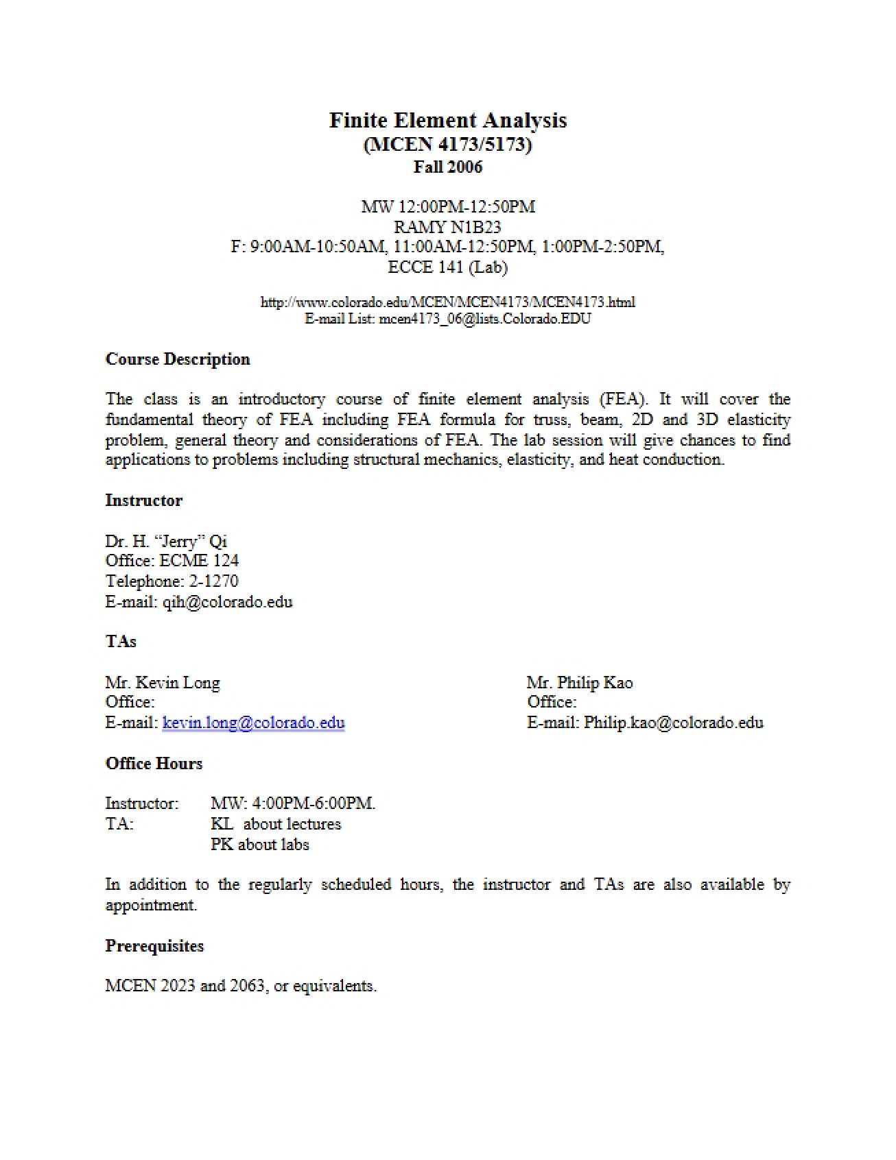Finite Element Analysis Syllabus