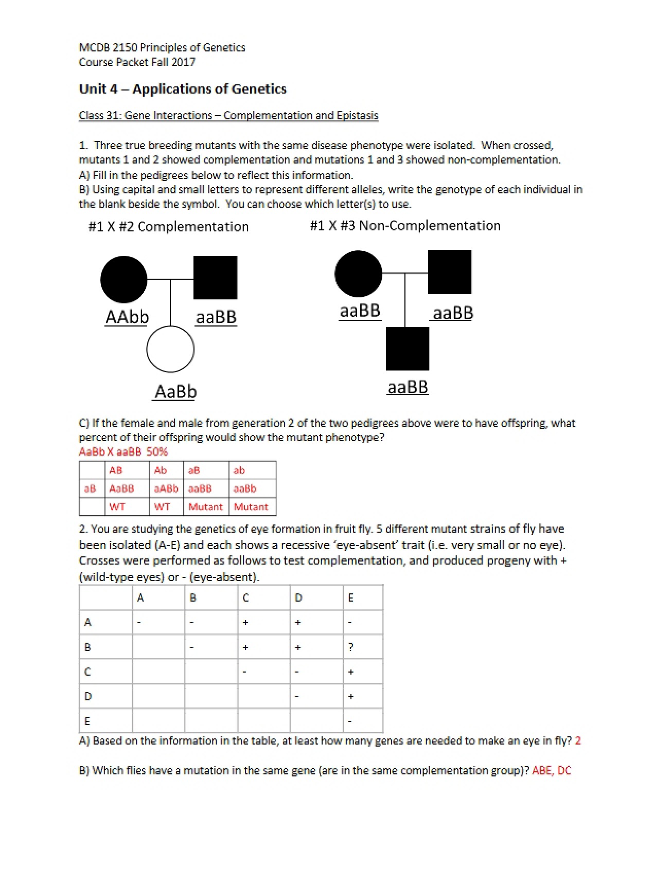 Answer Key for the Fourth Unit Course Packet