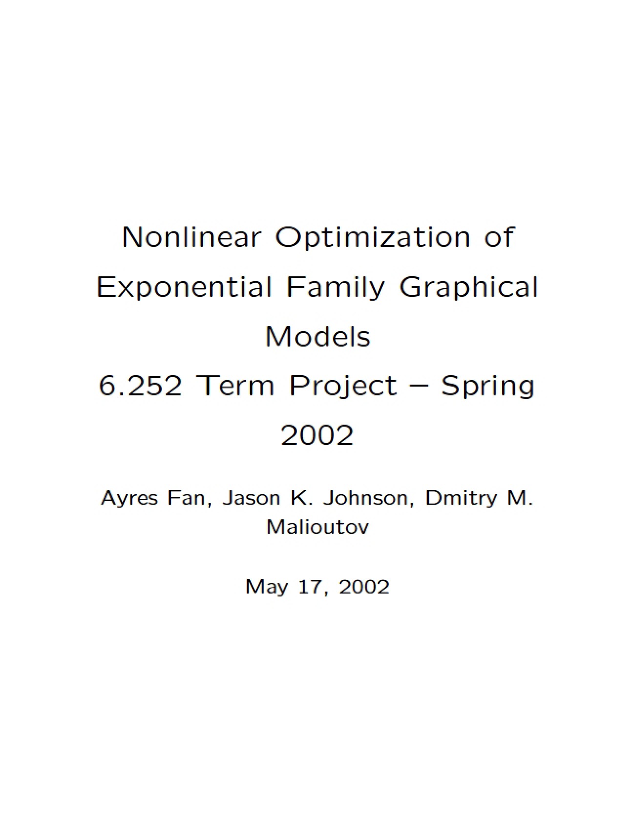 Graphical Models: Nonlinear Optimization of Exponential Family