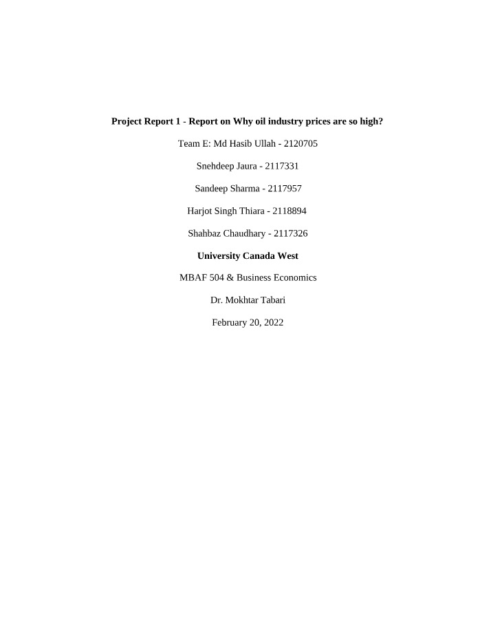 Factors Affecting Global Oil Prices