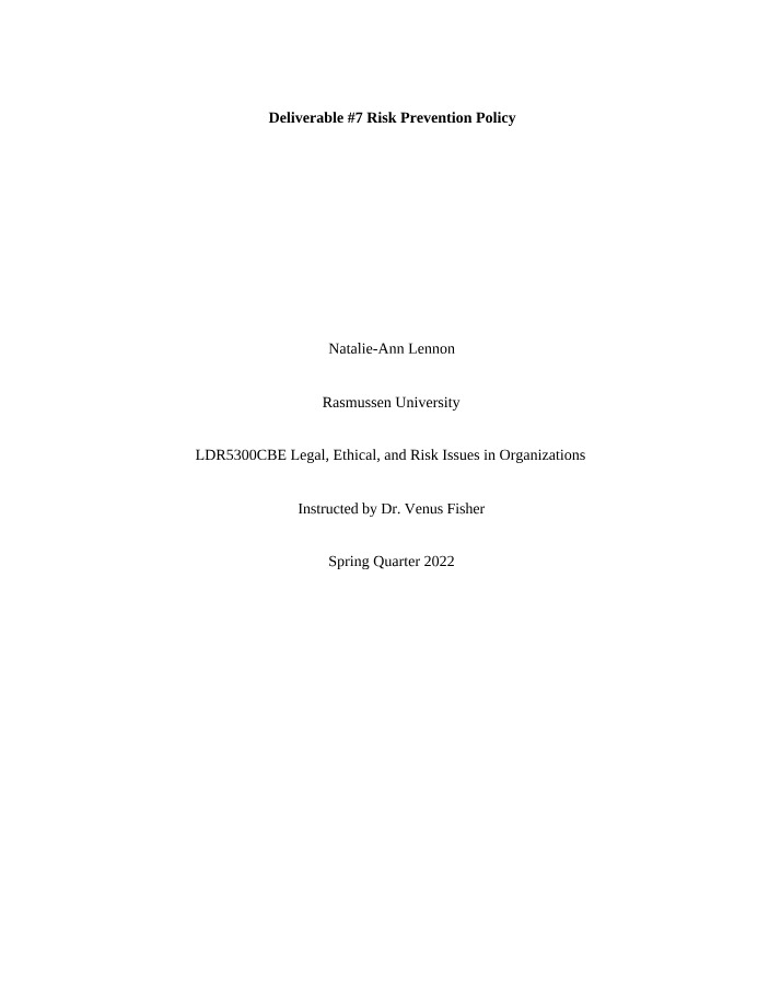 Risk Prevention Policy - Deliverable 7