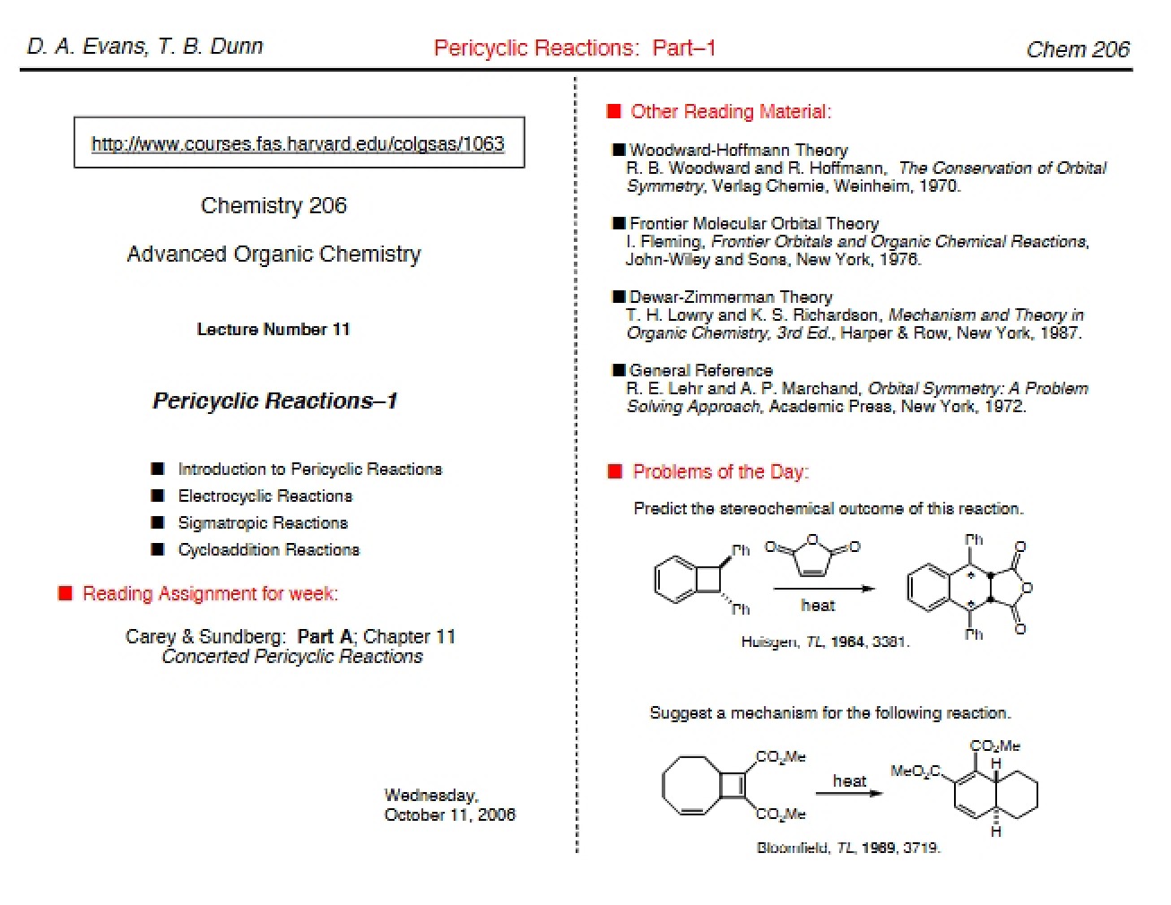 Pericyclic Reactions, Part One