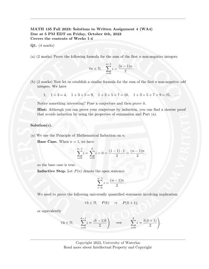 Written Assignment 4 Solutions - Math 135 Fall 2023