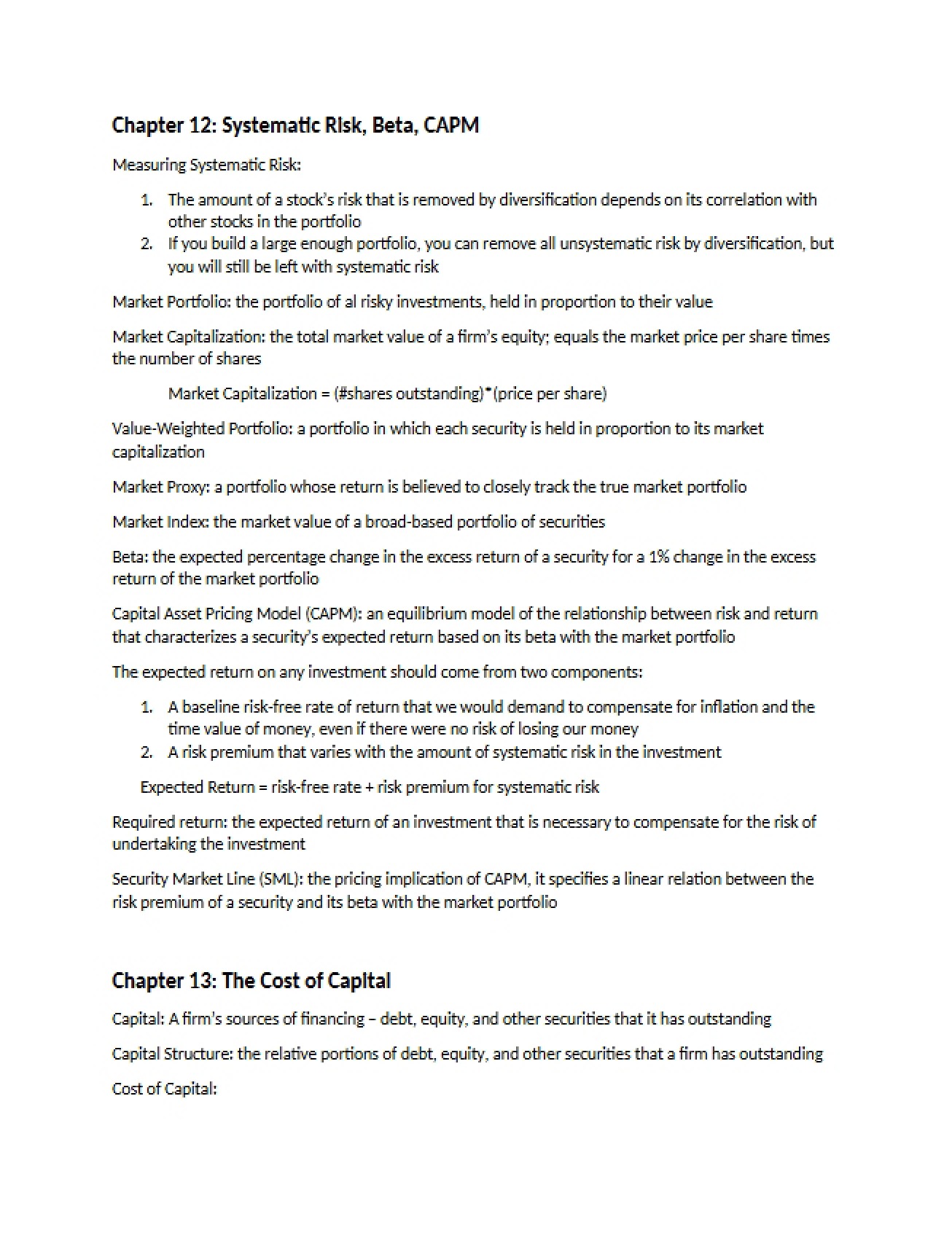 CAPM, Beta, and Systematic Risk (Ch 12)