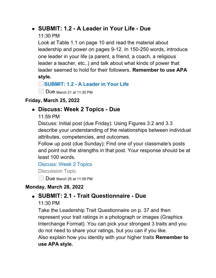 Schedule for EDL Assignment