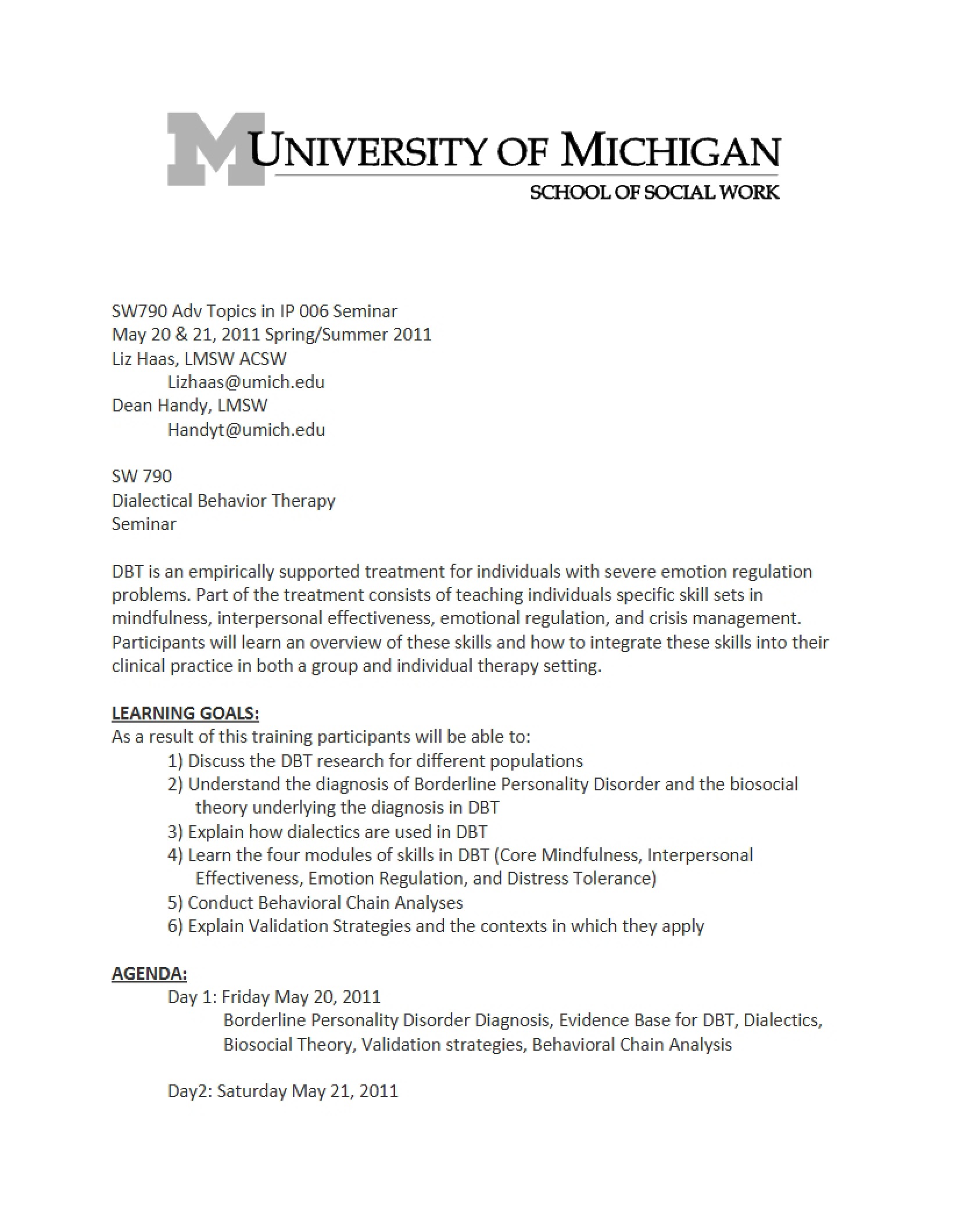 Outline for Advanced Topics Course
