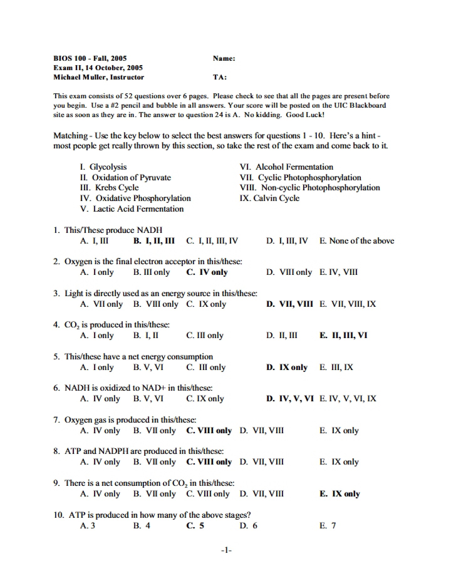 Examination Number Two