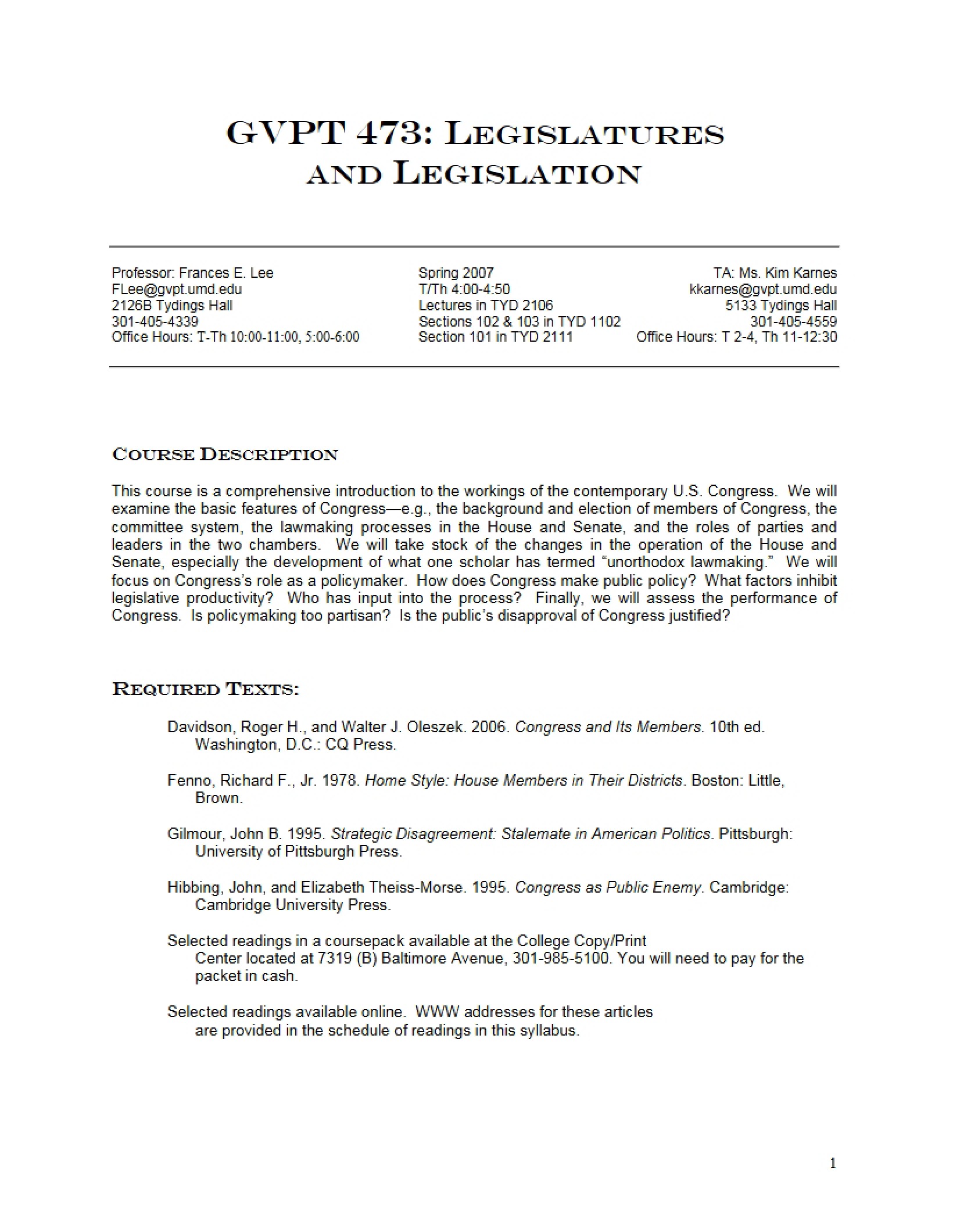 Legislative Branch Syllabus